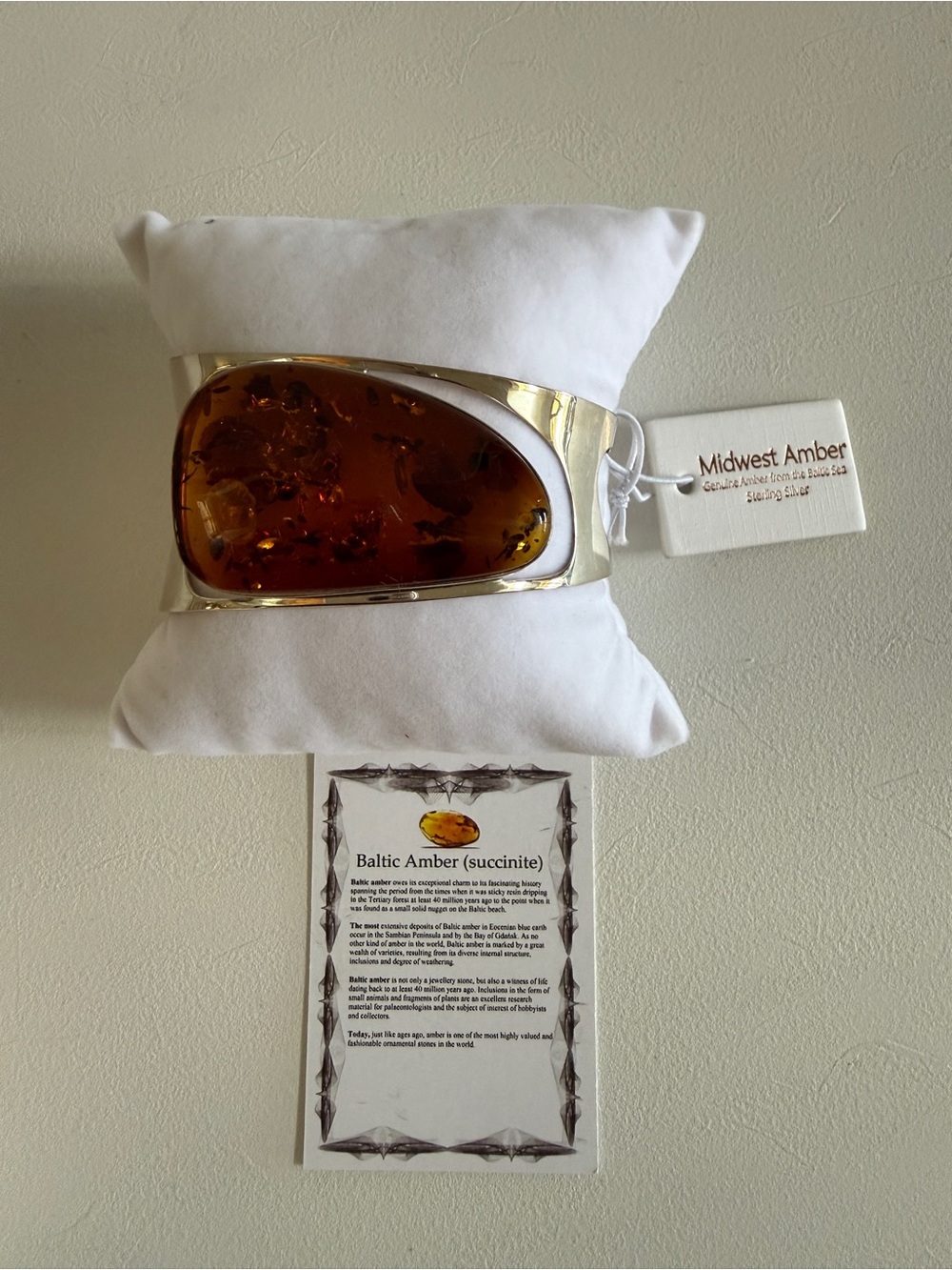 MIDWEST Baltic Amber Sterling Silver Cuff Bracelet